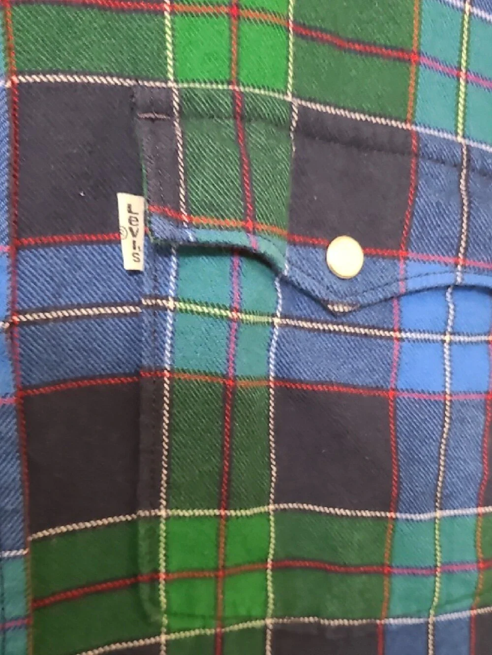 Levi's‎ Green & Blue Plaid Modern Fit Long Sleeve Western Pearl Snap Shirt - XL